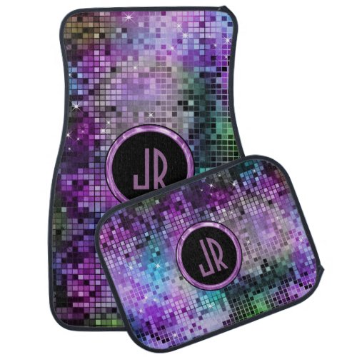 Monogramed Colorful Disco Glitter Purple Overtones Car Mat