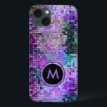 Monogramed Colorful Disco Glitter Purple Overtones iPhone 13 Case<br><div class="desc">Monogramed retro colorful disco glitter and sparkles. Purple blue and green tones.</div>