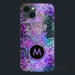 Monogramed Colorful Disco Glitter Purple Overtones iPhone 13 Case<br><div class="desc">Monogramed retro colorful disco glitter and sparkles. Purple blue and green tones.</div>