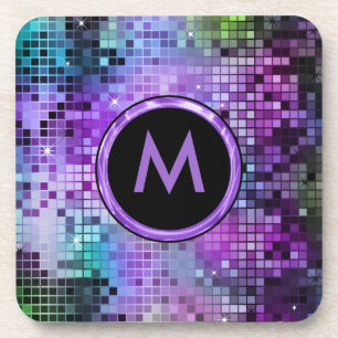 Monogramed Colorful Disco Glitter Purple Overtones Coaster