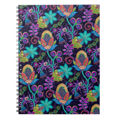 Monogramed Colorful Floral Pattern Glass_bead Look Notebook