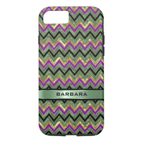 Monogramed Colorful Geometric Chevron Gold Accent iPhone 87 Case