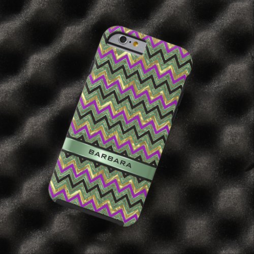 Monogramed Colorful Geometric Chevron Gold Accent Tough iPhone 6 Case