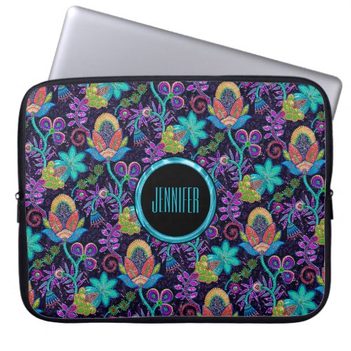 Monogramed Colorful Glass Beads Floral Design 2a Laptop Sleeve