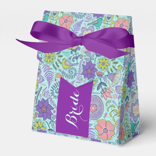 Monogramed Colorful Retro Flowers And Birds Favor Boxes