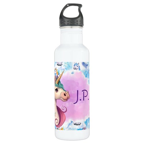Monogramed Colorful Unicorns Stainless Steel Water Bottle