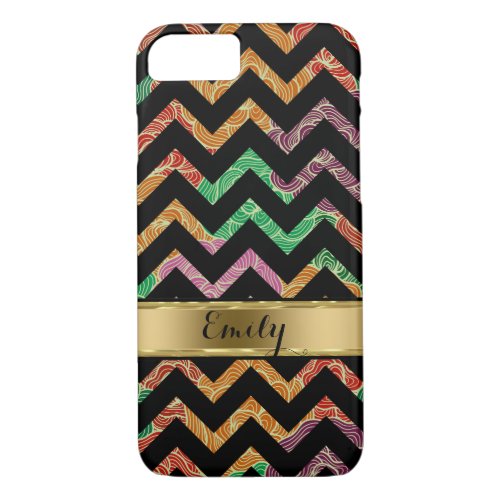 Monogramed Colorful Zigzag Chevron Pattern iPhone 87 Case