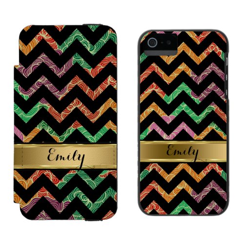 Monogramed Colorful Zigzag Chevron Pattern iPhone SE55s Wallet Case