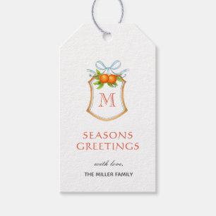 Monogramed Crest with Citrus orange Holiday gift  Tags