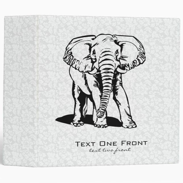 Monogramed Cute Black Elephant Line Drawing Binder (Front/Spine)