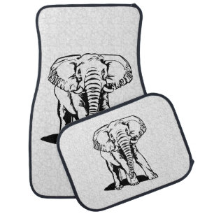 Monogramed Cute Black Elephant Line Drawing Car Mat