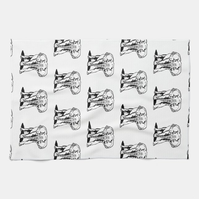 Monogramed Cute Black Elephant Line Drawing Towel (Horizontal)