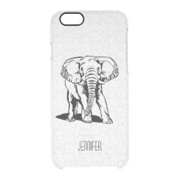 Monogramed Cute Black Elephant Line Drawing Clear iPhone 6/6S Case