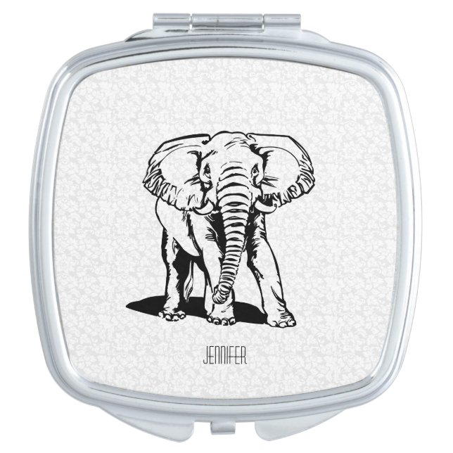 Monogramed Cute Black Elephant Line Drawing Vanity Mirror (Front)