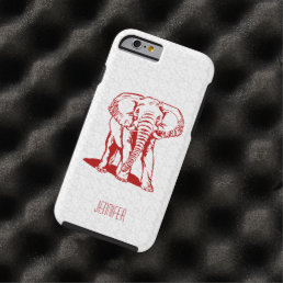 Monogramed Cute Dark Red Elephant Line Drawing Tough iPhone 6 Case