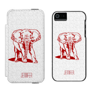 Monogramed Cute Dark Red Elephant Line Drawing Wallet Case For iPhone SE/5/5s