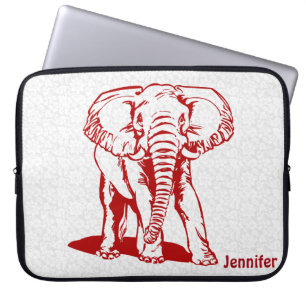 Monogramed Cute Dark Red Elephant Line Drawing Laptop Sleeve