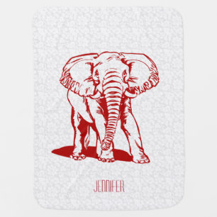 Monogramed Cute Dark Red Elephant Line Drawing Swaddle Blanket