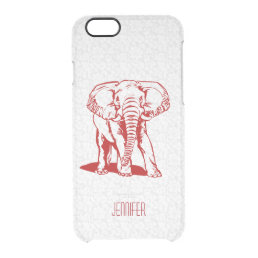 Monogramed Cute Dark Red Elephant Line Drawing Clear iPhone 6/6S Case