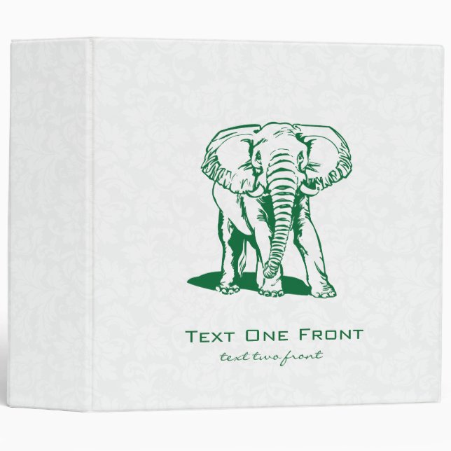 Monogramed Cute Hunter Green Elephant Line Drawing 3 Ring Binder (Front/Spine)