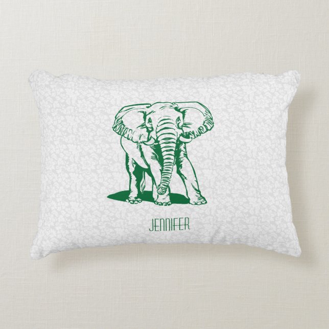 Monogramed Cute Hunter Green Elephant Line Drawing Accent Pillow (Front)