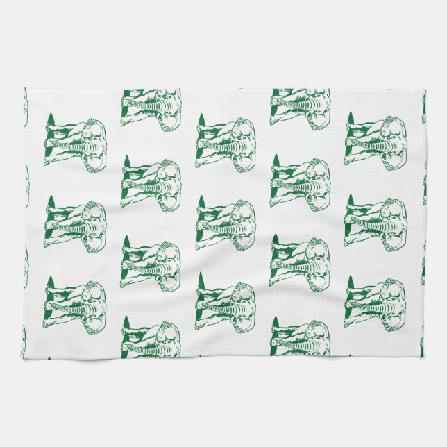 Monogramed Cute Hunter Green Elephant Line Drawing Towel (Horizontal)