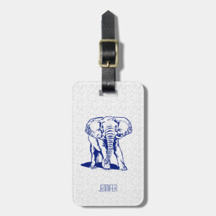 Monogramed Cute Navu Blue Elephant Line Drawing Luggage Tag