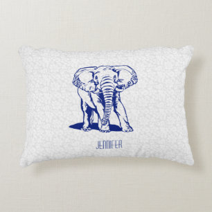 Monogramed Cute Navy Blue Elephant Line Drawing Accent Pillow