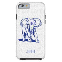 Monogramed Cute Navy Blue Elephant Line Drawing Tough iPhone 6 Case