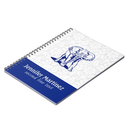 Monogramed Cute Navy Blue Elephant Line Drawing Notebook