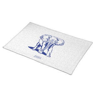 Monogramed Cute Navy Blue Elephant Line Drawing Placemat