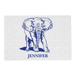Monogramed Cute Navy Blue Elephant Line Drawing Placemat