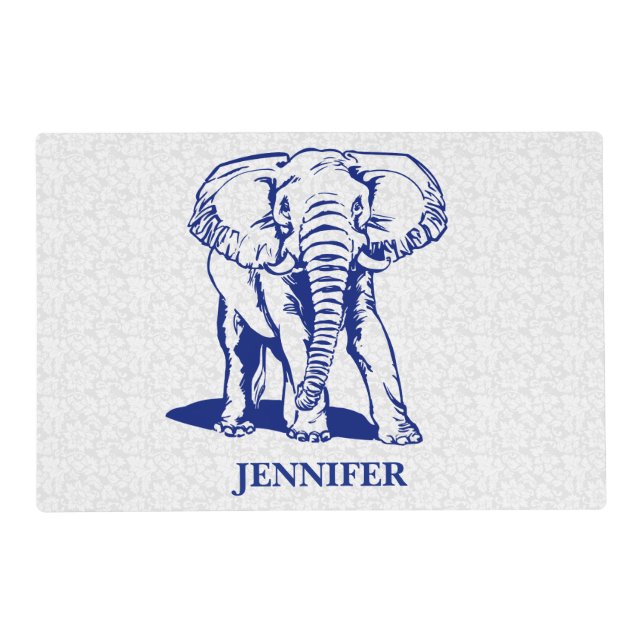 Monogramed Cute Navy Blue Elephant Line Drawing Placemat (Front)