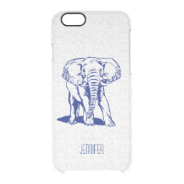 Monogramed Cute Navy Blue Elephant Line Drawing Clear iPhone 6/6S Case