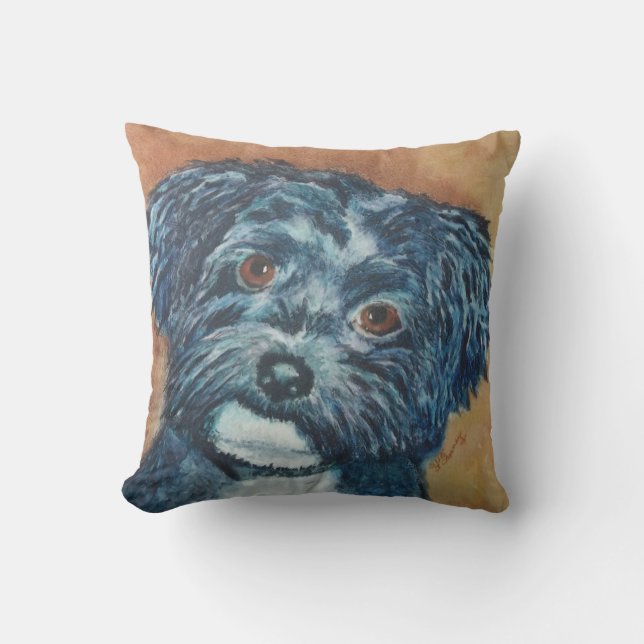 MONOGRAMED CUTIE BLACK HAVANESE THROW PILLOW (Front)
