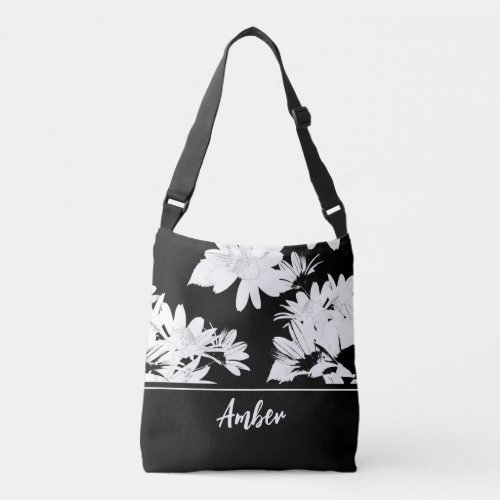Monogramed daisy black and white floral  crossbody bag