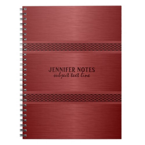 Monogramed Dark Red Metallic Brushed Aluminum Look Notebook