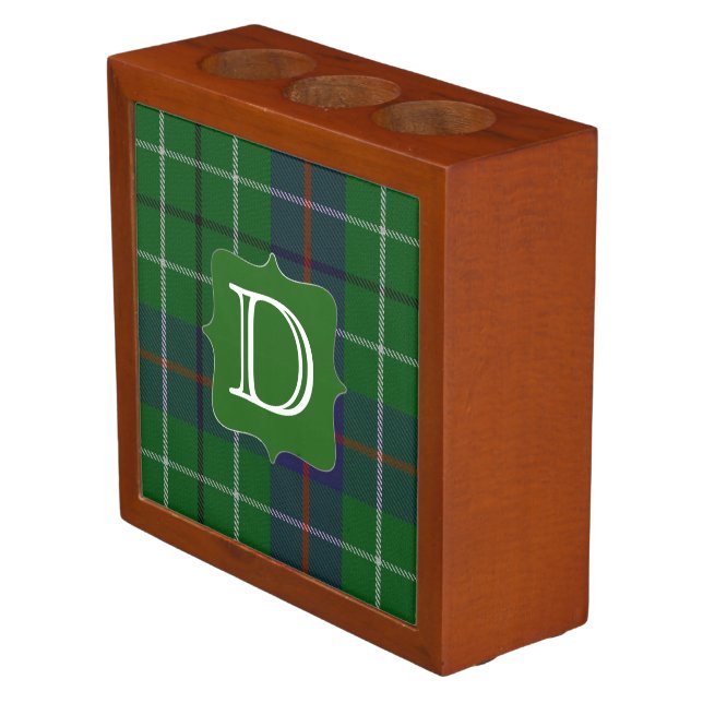 Monogramed Duncan Plaid Desk Organizer (Angled)