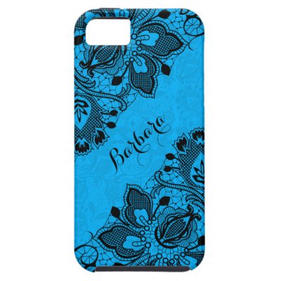 Monogramed Elegant Black & Blue Floral Girly Lace iPhone SE/5/5s Case