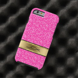 Monogramed Elegant Pink Glitter Gold Accents Tough iPhone 6 Case