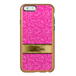 Monogramed Elegant Pink Glitter Gold Accents Incipio Feather Shine iPhone 6 Case