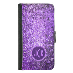 Monogramed Elegant Purple Glitter &amp; Sparkles Wallet Phone Case For Samsung Galaxy S5