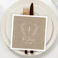 Monogramed family name personalized burlap rustic