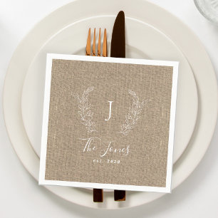 Monogramed family name personalized burlap rustic napkins