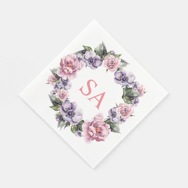 Monogramed Garland of Flowers Paper Napkin (Corner)