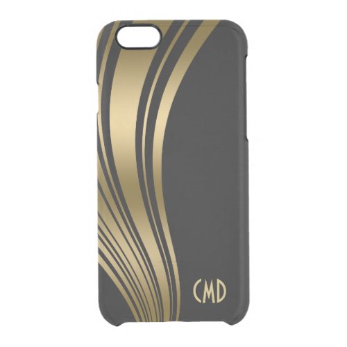 Monogramed Gold And Black Wavy Stripes 2c Clear iPhone 66S Case