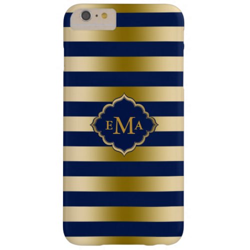 Monogramed Gold And Blue Stripes Geometric Pattern Barely There iPhone 6 Plus Case