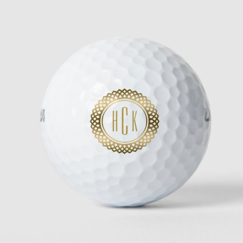 Monogramed  Gold And White Circle Frame Golf Balls