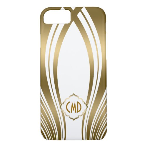 Monogramed Gold And White Wavy Stripes iPhone 87 Case