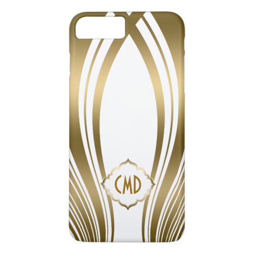Monogramed Gold And White Wavy Stripes iPhone 8 Plus7 Plus Case